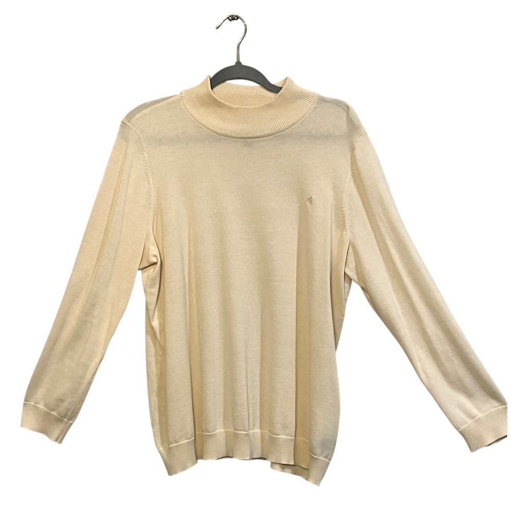 Lauren Ralph Lauren Cream Cotton Mock Neck Sweater Sz 1X Embroidered Logo Classy